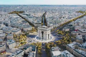an aerial view of a city with a statue at 09 - Chambre proche Paris et Transports avec TV WIFI in Saint-Denis
