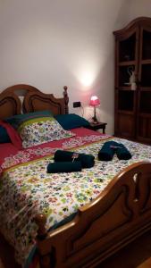 1 dormitorio con 1 cama grande con colcha de flores en Cal Jan, en Aixovall