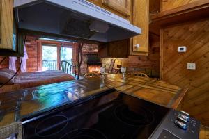 a kitchen with a stove top in a cabin at Gatlinburg Adventure Cabins in Sevierville