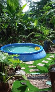 a blue pool in the middle of a garden at Antonio's ko yao noi BED & Pool in Ko Yao Noi