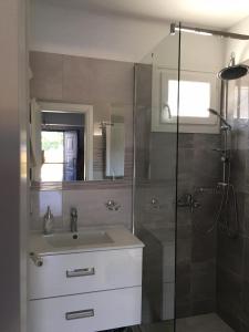a bathroom with a sink and a shower at La casa di Elen in Platy