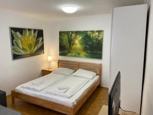 Ein Bett oder Betten in einem Zimmer der Unterkunft AJO Vienna Atos with free parking