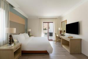 a hotel room with a bed and a television at Mövenpick Resort Petra in Wadi Musa