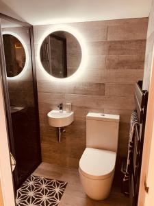 a bathroom with a toilet and a sink at SHINE CHALET - UNIQUE & COMFORTABLE ACCOMMODATION in Redruth
