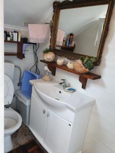 a bathroom with a sink and a mirror at Stone house Djakonovic in Budva