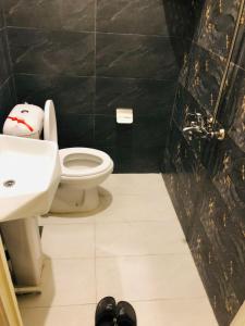 a bathroom with a toilet and a sink at Fully Luxurious Entire Villa Vacation Home In Bahria Town Phase 8 in Rawalpindi