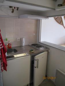 eine kleine Küche mit einer Spüle und einem Herd in der Unterkunft Apartment in Font-Romeu, near ski elevators in Font Romeu Odeillo Via