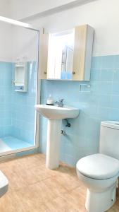 a bathroom with a sink and a toilet and a shower at APARTAMENTO en MUNDAKA con GARAJE in Mundaka