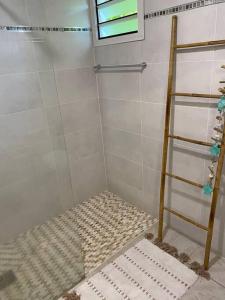 Koupelna v ubytování Appartement Domi Caraïbes confortable avec une piscine chauffée et sécurisée par un filet, une citerne tampon pour faire face aux coupures d'eau, accès Netflix