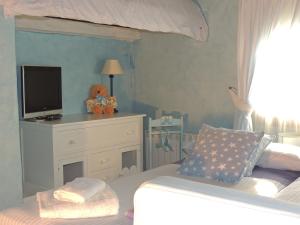 a bedroom with a bed with a tv on top at Villa Vallmar in Valldemossa