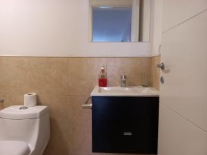 uma casa de banho com um WC branco e um lavatório. em gammarooms em Neuquén
