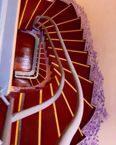 una escalera de caracol en un edificio con barandilla en La Cascada Townhouse Hotel en Buenos Aires