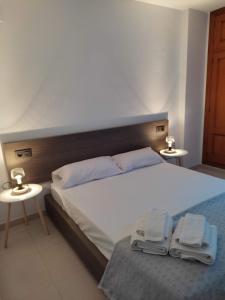 カステリョン・デ・ラ・プラナにあるApartamento cerca del centro con parking gratuitoの大きなベッドとタオル2枚のある寝室