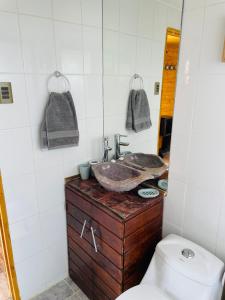 La salle de bains est pourvue d'un lavabo et de toilettes. dans l'établissement ELUNEY Combarbala, à Combarbalá