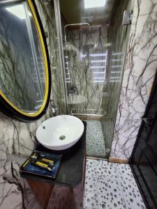 a bathroom with a sink and a shower at Cat Ba Ocean Cruise in Ha Long
