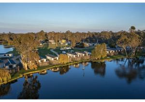 an aerial view of a resort on a lake at Discovery Parks - Nagambie Lakes in Nagambie