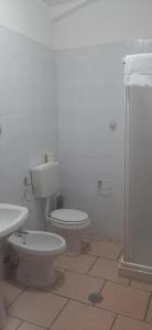 a white bathroom with a toilet and a sink at La Vecchia Fattoria in Pignola