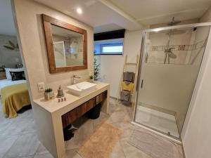 a bathroom with a sink and a shower at Le Twenty in Marche-en-Famenne