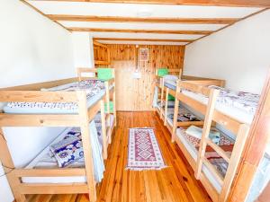 a room with four bunk beds in a cabin at Gorica Guest House in Mavrovi Anovi