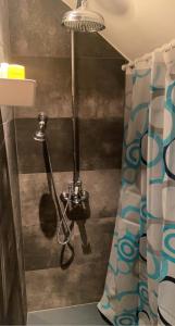 a shower in a bathroom with a shower curtain at STUDIO TOUT CONFORT in Soignies