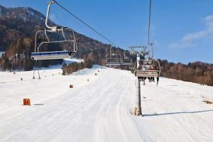 a ski lift going up a snow covered ski slope at Apartma Studio Jana in Kranjska Gora