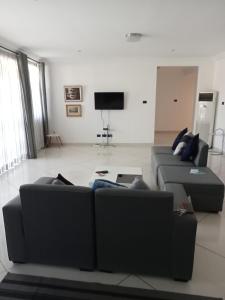 un salon avec deux canapés et une télévision dans l'établissement Tricia' s Place- One family at a time, à Accra