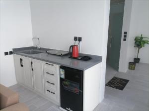 a kitchen with a counter with a sink and a dishwasher at شاليه اللويمي in Al Hofuf