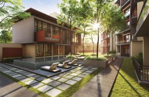 Modern 2-bedroom unit with pool and beach access外面的花园