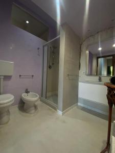 a bathroom with a toilet and a shower and a sink at Villa Castello Andria in Castel del Monte