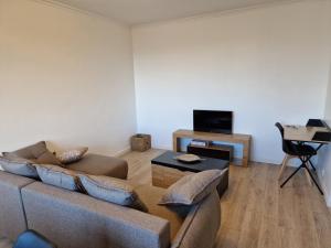 un soggiorno con divano e TV di Appartement spacieux rénové - 11 min de Paris a Colombes