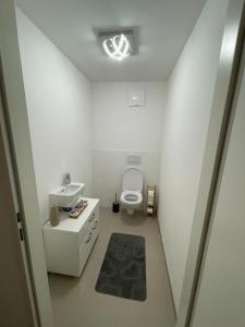 ein kleines Bad mit WC und Waschbecken in der Unterkunft Lovely 3 rooms apartment viena in Wien