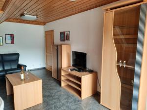 sala de estar con TV en un armario de madera en Anne Speicher, en Oberzissen