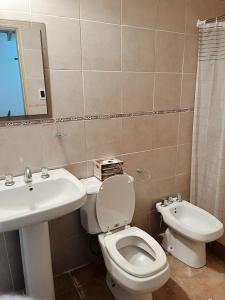 a bathroom with a white toilet and a sink at Hospedaje Los Ilustres in Tunuyán
