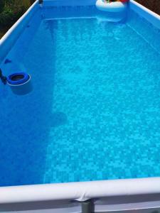 una piscina con agua azul y un frisbee en ella en Casa Vacanza Collalto, en Cerratina