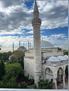 a mosque with a tall tower on top of it at Hotel Sultanahmet in Istanbul
