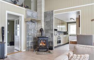 sala de estar con chimenea y cocina en Stunning Home In Tonstad With Kitchen en Tonstad
