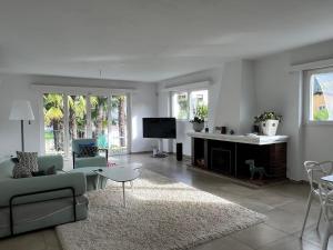 sala de estar con sofá y TV en Casa Segnale en Ascona