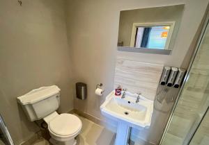 a bathroom with a toilet and a sink at Market Street Casa by KP in Nottingham