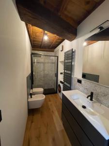 a bathroom with a sink and a toilet in it at La dimora della Giudecca - 11 in Cuneo