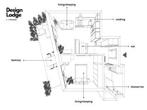 um diagrama esquemático de uma casa de design em Alpenluxus' DESIGN LODGE with terrace & car park em Kramsach