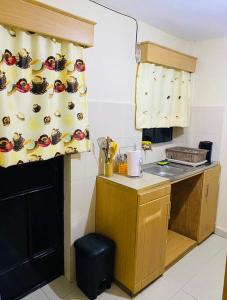 a small kitchen with a sink and a stove at Stylish centrally located apt: secure,WiFi&parking in Meru