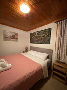 Tempat tidur dalam kamar di Iria's Cosy House, BBQ, garden, indoor fireplace