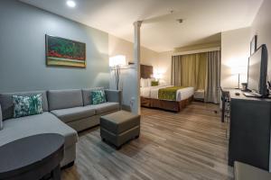 une chambre d'hôtel avec un canapé et un lit dans l'établissement Comfort Inn & Suites Tobago, à Tobago Island