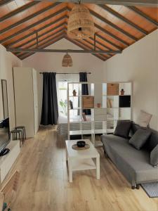 ein Wohnzimmer mit einem Sofa und einem Tisch in der Unterkunft Apartamento MAYATA DELUXE in Mazo