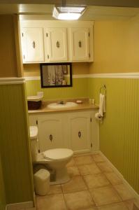 La salle de bains est pourvue de toilettes et d'un lavabo. dans l'établissement La Maison d'Imelda, à Petit-Saguenay