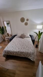 1 dormitorio con cama con edredón en Cristal 2, en Issoire