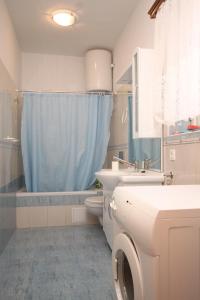 W łazience znajduje się umywalka, toaleta i prysznic. w obiekcie Apartments with a parking space Ugljan - 8416 w mieście Ugljan