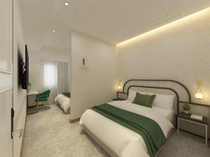a rendering of a hotel room with a bed at Signel Poshtel, the Rare Gem of North Borneo in Kota Kinabalu