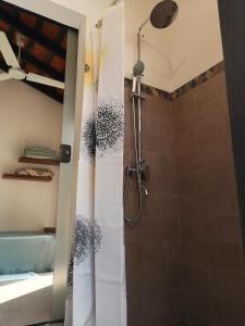 baño con ducha y puerta de cristal en Habitación con baño privado, Violeta Roga, en Asunción