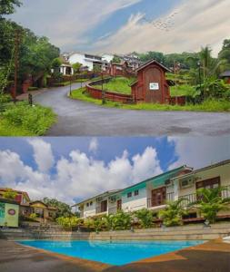 dos fotos de una ciudad con casas y una carretera en Wada Chirebandi en Gimvi